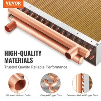 VEVOR Wärmetauscher Wasser-Luft, 40,64 x 40,64 cm mit 3-reihigen 9,53 mm Kupferanschlüssen, 193 Aluminiumlamellen Wärmetauscher für Holzöfen, Heizung und Kühlung im Wohnbereich und Warmluftheizung VEVOR Wärmetauscher Wasser-Luft, 40,64 x 40,64 cm mit 3-reihigen 9,53 mm Kupferanschlüssen, 193 Aluminiumlamellen Wärmetauscher für Holzöfen, Heizung und Kühlung im Wohnbereich und Warmluftheizung