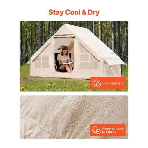 VEVOR Aufblasbare Zelte für Camping 3x2x2m, 3–5 Personen, 300D Oxford 4-Jahreszeiten-Glamping-Zelt mit Handpumpe, Ofenanschluss, 2 Türen & 2 Netzfenstern, inkl. Aufbewahrungstasche für Transport – Bild 3