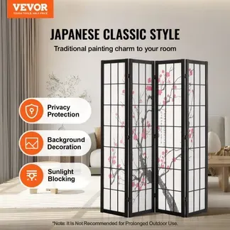 VEVOR 4-teiliger japanischer Raumteiler faltbarer Sichtschutz aus Holz Indoor, Trennwände mit Kirschblütenmalerei tragbare Dekorationsschirme zur Raumtrennung für Restaurant & Schlafzimmer VEVOR 4-teiliger japanischer Raumteiler faltbarer Sichtschutz aus Holz Indoor, Trennwände mit Kirschblütenmalerei tragbare Dekorationsschirme zur Raumtrennung für Restaurant & Schlafzimmer