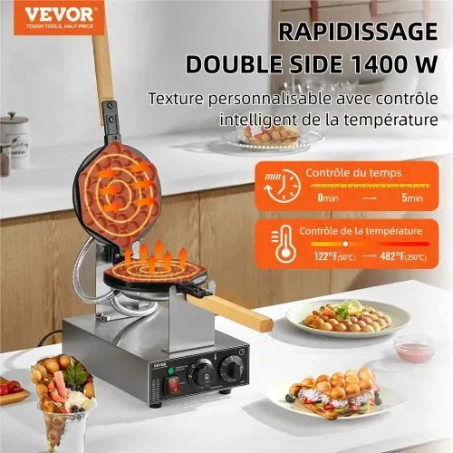 VEVOR kommerzieller Bubble-Waffelmaker Eierpfannkuchenmaschine 1400 W, Waffel Maker aus Edelstahl mit antihaftbeschichteter Backfläche, Temperatur- und Zeitregelung, für Restaurant Bäckerei Snackbar VEVOR kommerzieller Bubble-Waffelmaker Eierpfannkuchenmaschine 1400 W, Waffel Maker aus Edelstahl mit antihaftbeschichteter Backfläche, Temperatur- und Zeitregelung, für Restaurant Bäckerei Snackbar