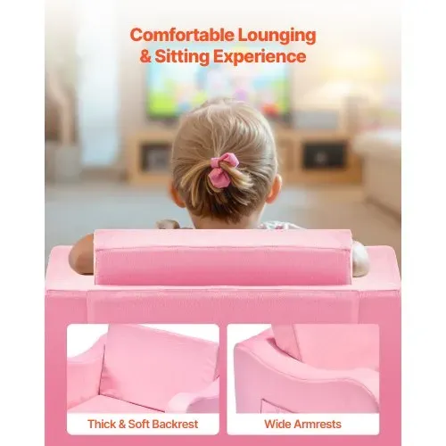 VEVOR Kindersofa Kindersessel aus 28D-Schwamm & kurzem Flor mit Armlehnen, Kleinkindersofa zum Lesen und Spielen, Kindercouch umwandelbares Schlafsofa für Spielzimmer Schlafzimmer Rosa M (Maß) – Bild 3