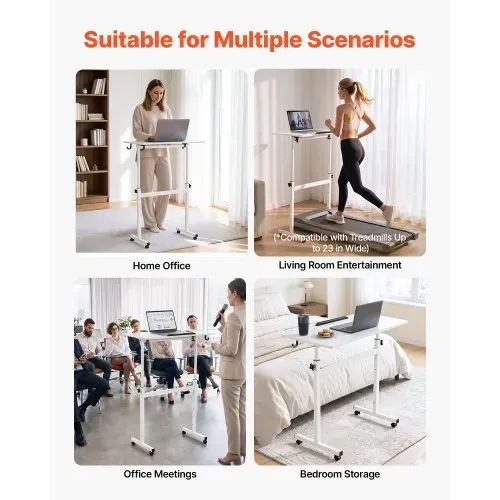 VEVOR Höhenverstellbarer Schreibtisch 810x410mm, 25kg Belastbarer Computertisch mit 360° Neigbarer Tischplatte, Bürotisch mit Haken Feststellbaren Rollen, Steh-Sitz-Tisch für Homeoffice Arbeitszimmer – Bild 5