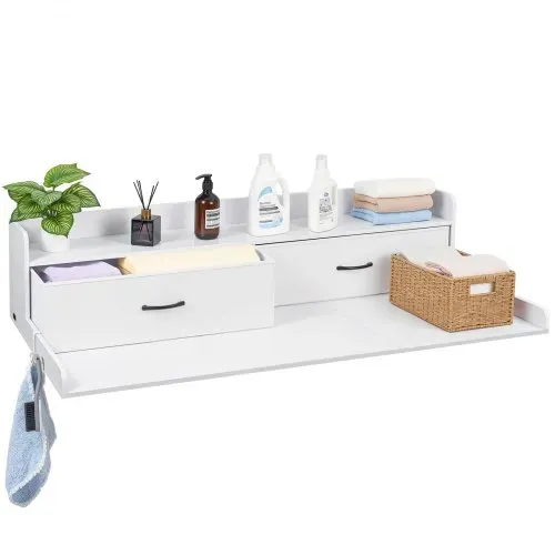 VEVOR Arbeitsplatte für Waschmaschine & Trockner (137 x 69,9 cm) mit Ablage & 2 Schubladen & Haken, für Wäscheschrank Speisekammer Küchentheke, 113 kg Belastbar, Weiß, Ablagefläche für Waschmittel – Bild 10