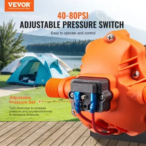 VEVOR 12-V-Membranpumpe, 6,81 L/min, 3-Kammer-DC-Wasserpumpe mit automatischem Druckschalter 40–100 PSI einstellbar, 60 PSI, 1/2 Zoll MNPT-Anschluss, für Wohnmobil, Yacht, Imbisswagen, Camper, Marine – Bild 2