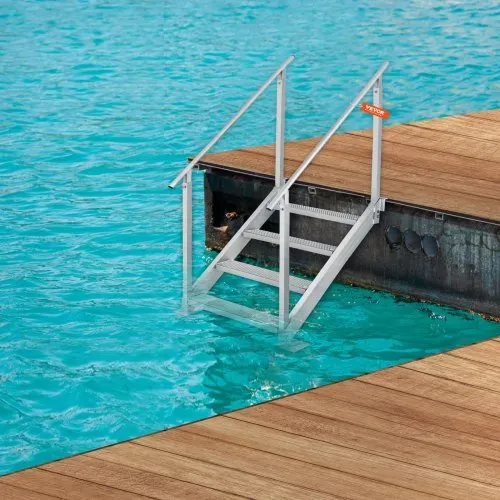 VEVOR 4-stufige Badeleiter mit zwei Handläufen Bootsleiter 800x1850x1750mm Poolleiter aus Aluminiumlegierung Treppenleiter 250kg Tragfähigkeit 55x10cm Pedale Ideal für Häfen Boot Schwimmbäder – Bild 7