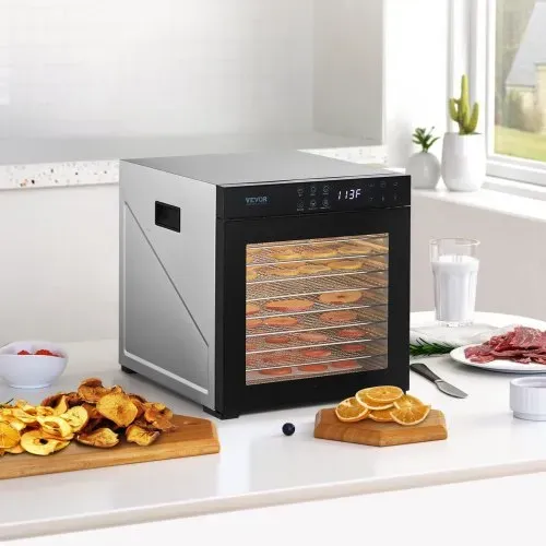 VEVOR Dörrgerät Dörrautomat 10 Edelstahlschalen, elektrischer 1000 W Futtertrockner mit einstellbarer Temperatur, Gefriertrockner für Trockenfleisch Fleisch Obst Gemüse Kräuter Hundeleckerlis – Bild 7