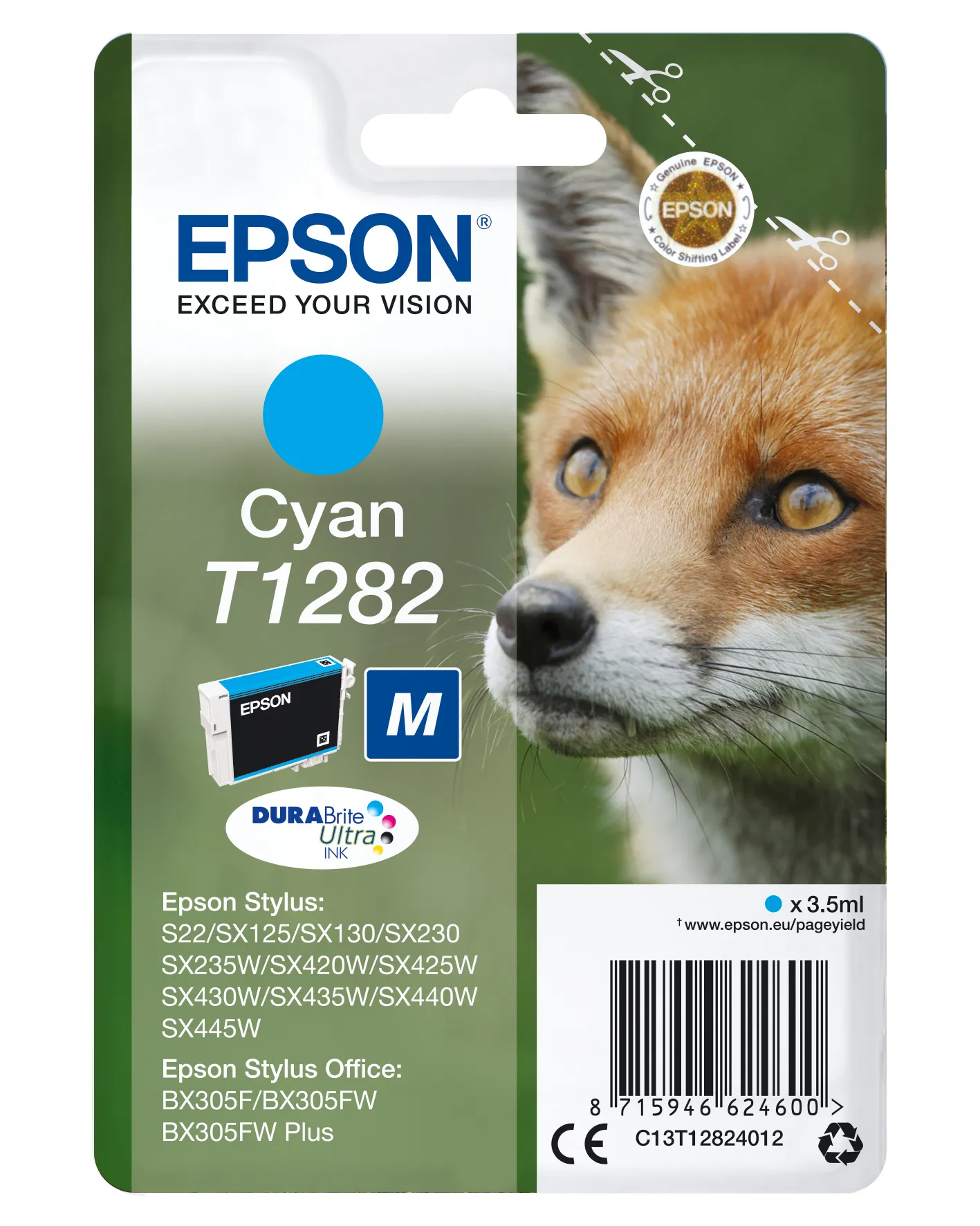 Epson Fox Singlepack Cyan T1282 DURABrite Ultra Ink Epson Fox Singlepack Cyan T1282 DURABrite Ultra Ink