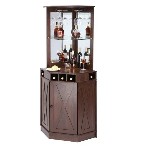 VEVOR Industrieller Eck-Barschrank, Weintisch für Spirituosen und Gläser, Sideboard-Buffetschrank mit Glashalter, Freistehender Kaffee-Barschrank aus Bauernholz für Wohnzimmer, Hausbar, Walnussholz – Bild 8