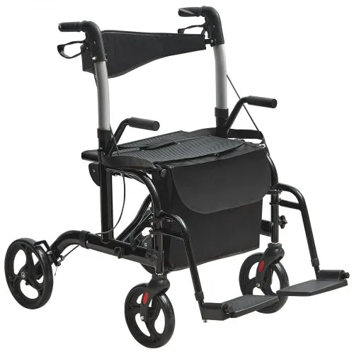 VEVOR 2-in-1 Rollator und Transportstuhl zusammenklappbare Rollator-Rollstuhl-Kombination und Fußstützen leichter Aluminium-Rollator mit verstellbarem Griff All-Terrain-Räder 136 kg Schwarz VEVOR 2-in-1 Rollator und Transportstuhl zusammenklappbare Rollator-Rollstuhl-Kombination und Fußstützen leichter Aluminium-Rollator mit verstellbarem Griff All-Terrain-Räder 136 kg Schwarz