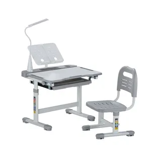VEVOR Schreibtisch Set Kinderschreibtisch Arbeitstisch und Stuhl höhenverstellbare (53-71 cm) belastbar (100 kg) mit Tischlampe & 0–40° geneigten Schreibtischplatte für Schlafzimmer Grau VEVOR Schreibtisch Set Kinderschreibtisch Arbeitstisch und Stuhl höhenverstellbare (53-71 cm) belastbar (100 kg) mit Tischlampe & 0–40° geneigten Schreibtischplatte für Schlafzimmer Grau