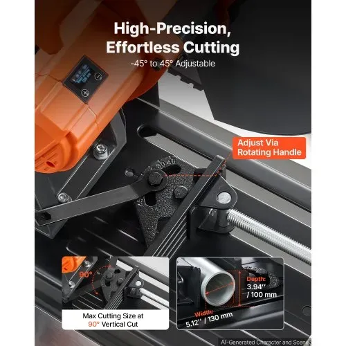VEVOR Metalltrennsäge Kappsäge 355mm Trennscheibe 3500W Motor Gehrungssäge, zum Schneiden von Metall, Einstellbarer Winkel von -45° bis 45°, Drehzahl von 750 bis 1200 U/min, mit Späneauffangbehälter – Bild 3