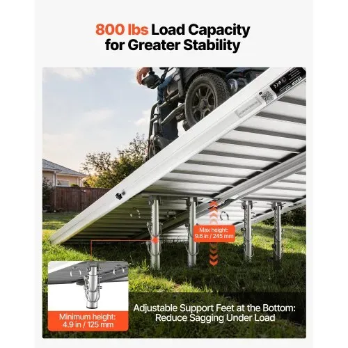 VEVOR Rollstuhlrampe Faltbar 1830x745mm, 362,9kg Belastbare Schwellenrampe mit Rutschfester Oberfläche & 110-210mm Verstellbaren Stützfüßen, Tragbare Auffahrrampe für Rollstuhl Türschwelle Bordsteine – Bild 2