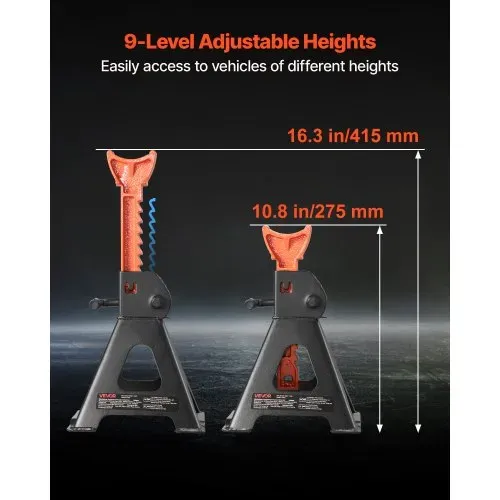 VEVOR Abstellböcke Unterstellböcke 3 t, Wagenheberständer 275-415 mm Höhenverstellbar, Stahlwagenbock mit Verriegelung, zum Anheben von SUVs Pickups Pkw UTVs/ATVs, 1 Paar, 205 x 195 x 290 mm – Bild 4