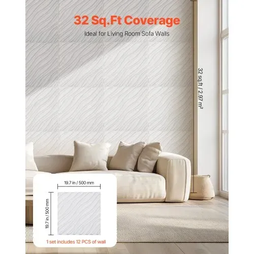 VEVOR 3D-Wandpaneele, 12er-Set, 50x50 cm PVC-Moderne minimalistische Wandverkleidung, 2,97m² Deckkraft, Inneneinrichtung für Schlafzimmer, Wohn- und Spielzimmer, Mattweiß – Bild 4