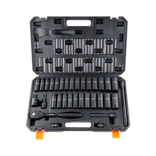 VEVOR 1/2 Zoll Steckschlüsselsatz CR-V-legierter Stahl 33-tlg Steckschlüssel Satz 10-24 mm Tiefe Stecknüsse Schlagschrauber, HRC 42-48 Steckschlüssel inkl Werkzeugkoffer, Metrisch Schraubenausdreher – Bild 9