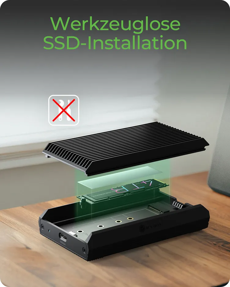 ICY BOX IB-1920M-C42, Gehäuse für NVMe M.2 SSD mit USB4 Gen 3x2 (40 Gbit/s), mit USB Type-C zu USB Type-C Kabel und Gummifixierung – Bild 5