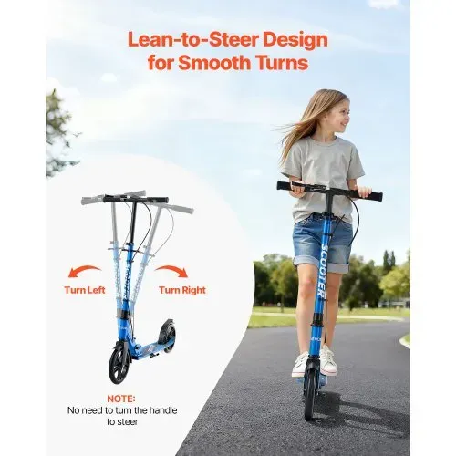 VEVOR Scooter (2 Räder) ab 8 Jahren, Cityroller Kinderroller Straßenroller mit höhenverstellbarem Lenker & rutschfestem Deck & Handbremse, faltbarer Tretroller bis zu 100 kg, Schwarz + Blau – Bild 3