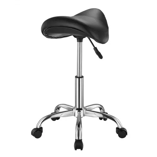 VEVOR Sattelhocker Rollhocker 204 kg belastbarer höhenverstellbarer (55-71 cm) Drehhocker Arbeitshocker, ergonomischer verdickter PU-Leder-Drehsattelstuhl für Salon Spa Massage Klinik, Schwarz – Bild 9
