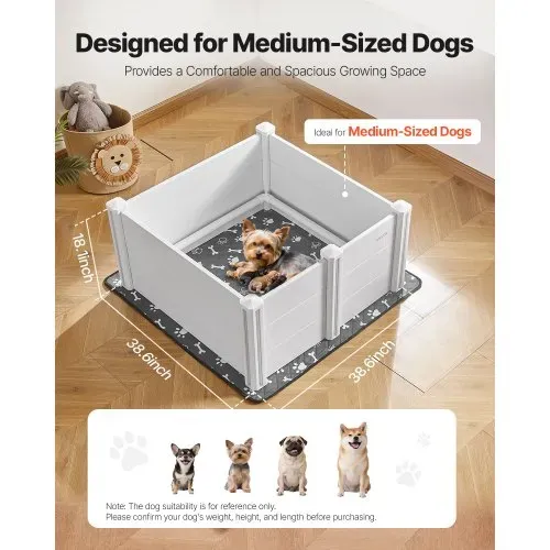 VEVOR Wurfkiste für Hunde, 98x98x46cm, Welpenlaufstall aus Kunststoff-PVC mit höhenverstellbarer Tür & waschbarer Pipi-Unterlage, verformungssicherer Welpenkiste für mittelgroße Hunde, milchweiß VEVOR Wurfkiste für Hunde, 98x98x46cm, Welpenlaufstall aus Kunststoff-PVC mit höhenverstellbarer Tür & waschbarer Pipi-Unterlage, verformungssicherer Welpenkiste für mittelgroße Hunde, milchweiß