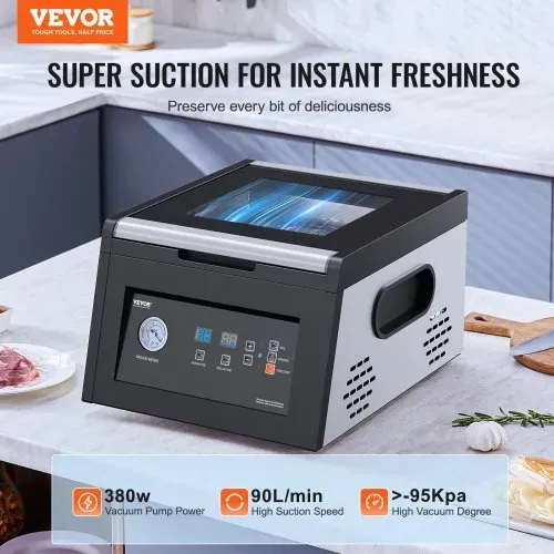 VEVOR Kammer Vakuumierer, 380 W, Verpackungsmaschine für feuchte Lebensmittel, Fleisch, kompaktes Design, ideales gewerbliches Vakuumiergerät für den professionellen und privaten Gebrauch VEVOR Kammer Vakuumierer, 380 W, Verpackungsmaschine für feuchte Lebensmittel, Fleisch, kompaktes Design, ideales gewerbliches Vakuumiergerät für den professionellen und privaten Gebrauch
