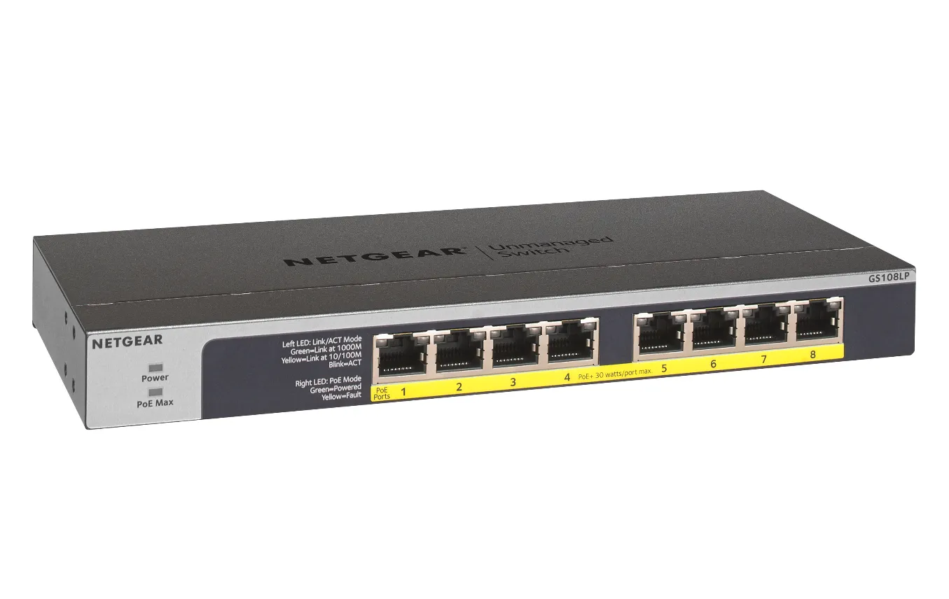NETGEAR GS108LP Unmanaged Gigabit Ethernet (10/100/1000) Power over Ethernet (PoE) 1U Schwarz, Grau – Bild 3