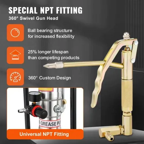 VEVOR Fettpumpe 12L Luftbetriebene Fettpumpe 0,6–0,8 MPa Aluminiumdruckguss-Pumpe -20-100℃ Betriebstemperatur, Pneumatische Fettpumpe NPT-Anschluss Schmierfettpumpe Geeignet für 0-3# Fett – Bild 2