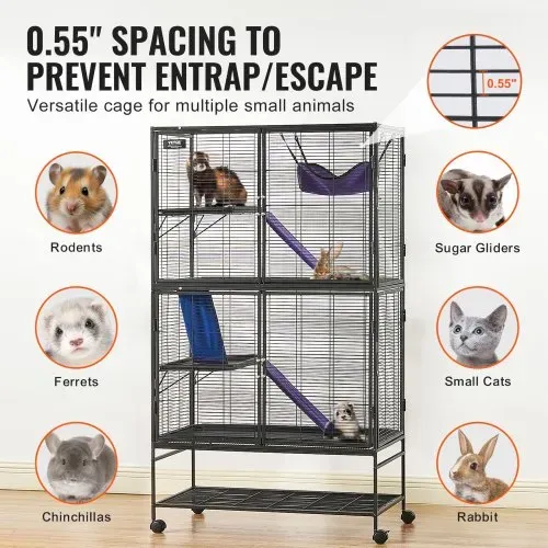 VEVOR 64,6" rollender Frettchenkäfig aus Metall, großer 4-stöckiger Critter Nation-Käfig, Kleintierkäfig mit Rampen und Tablett, einfach aufzubauen für Hausratten, Hamster, Meerschweinchen, Chinchillas, Eichhörnchen, Igel, Hasen – Bild 2