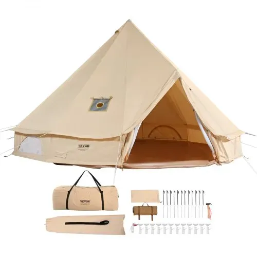 VEVOR Glockenzelt 5 x 3 m Jurten Zelt TC-Baumwolle mit hochfesten Eisenstangen und einer PVC-Bodenplane Campingzelt Familienzelt 8 Fenster Pyramidenzelt Gruppenzelt für Outdoor-Abenteuer – Bild 8