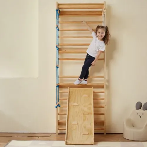 VEVOR Schwedische Leiterwand 15-stufiges Kletterspielzeug aus Holz für Indoor-Spielplätze, 100 kg Tragkraft, Schwedische Wandleiter für Kinder & Erwachsene, Sprossenwand Turnwand aus Kiefernholz – Bild 7