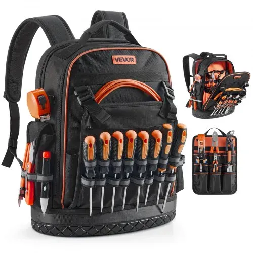 VEVOR Werkzeugrucksack, 64 Taschen, Werkzeug-Aufbewahrungs-Organizer, Backpack mit Laptopfach & geformtem Boden, Baustellenrucksack für Elektriker, Reparaturarbeiter & Heizungstechniker VEVOR Werkzeugrucksack, 64 Taschen, Werkzeug-Aufbewahrungs-Organizer, Backpack mit Laptopfach & geformtem Boden, Baustellenrucksack für Elektriker, Reparaturarbeiter & Heizungstechniker