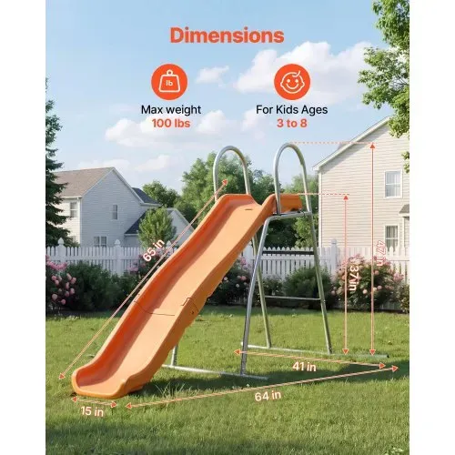 VEVOR Wasserrutsche Freistehend 165 cm Gartenrutsche für Kinder, Poolrutsche mit Integriertem, Verstellbarem Sprinkler, Kletterleiter und Bodenschutzmatte, Kinderrutsche aus Metall und Kunststoff – Bild 2
