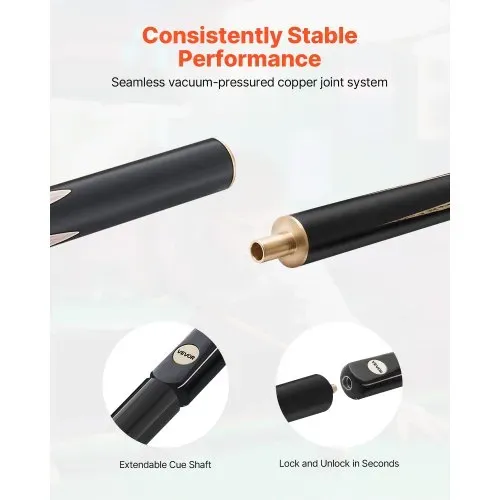 VEVOR Snookerqueue Billardqueue (1447,8 mm / 540 g) mit Verlängerungsstange & Lederspitze & Holzkoffer, Billardstock geeignet für professionellen Billardtisch, Bar, Zuhause, Büro – Bild 3