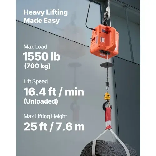 VEVOR Seilwinde Elektrisch 700 kg, 3-in-1 Hebezug 1500 W, Seilhebezug 7,6 m Hubhöhe, Seilzug 5 m/min, mit manueller, kabelgebundener & kabelloser Fernbedienung für Fabrik, Lager & Garage VEVOR Seilwinde Elektrisch 700 kg, 3-in-1 Hebezug 1500 W, Seilhebezug 7,6 m Hubhöhe, Seilzug 5 m/min, mit manueller, kabelgebundener & kabelloser Fernbedienung für Fabrik, Lager & Garage