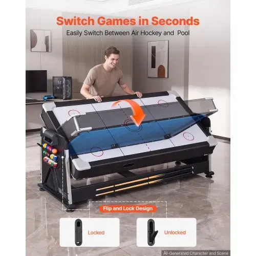 VEVOR Spieltisch Kombi 3 in 1 Airhockeytisch Billardtisch Tischtennistisch für Familienabende, Partys und Unterhaltung, Schneller Wechsel per Flip-Design, Luftstromsystem und Komplettes Zubehörset – Bild 2