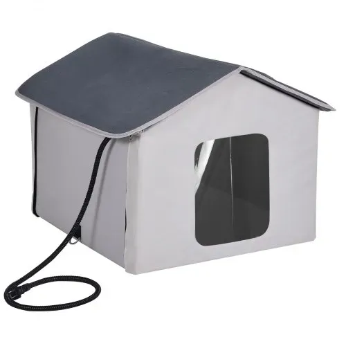VEVOR Katzenhütte 48x56x44 cm, Katzenhaus 30 W, Katzenhöhle, Katzenunterschlupf aus 600D Oxford-Gewebe mit Beheiztem Kissen, Temperaturerhöhung bis 20 °C, für den Winter, Grau (Mitte) – Bild 10