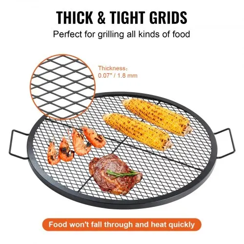 VEVOR X-Marks Feuerstellen-Grillrost, Φ 760 x 25 mm Lagerfeuer-BBQ-Grillrost aus Stahl mit Griff und Stütz-X-Draht, Tragbares Camping-Kochgeschirr für Partys und Zusammenkünfte im Freien, Schwarz – Bild 3
