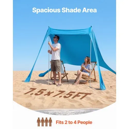 VEVOR Strandzelt mit Sonnenschutz (UPF 50+) 2,3 x 2,3 x 2 m Grundfläche, Strandmuschel mit Stützstangen & Sandschaufeln, Tragbares Sonnensegel für Familienausflüge Camping Angeln Blau VEVOR Strandzelt mit Sonnenschutz (UPF 50+) 2,3 x 2,3 x 2 m Grundfläche, Strandmuschel mit Stützstangen & Sandschaufeln, Tragbares Sonnensegel für Familienausflüge Camping Angeln Blau