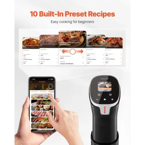 VEVOR Sous-Vide Stick, 1100 W Sous-Vide Garer , WLAN-Tauchzirkulator mit 10 voreingestellten Rezepten, LCD-Touchscreen, Präzisionskocher, genaue Temperatur & Timer, App-Steuerung – Bild 2