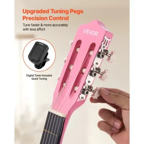 VEVOR Konzertgitarre, 960 mm, Holz-Klassikgitarren-Starter-Set für Anfänger, mit Nylonsaiten, Gigbag, Gurt, Stimmgerät, zusätzlichen Saiten, Plektren, Kapodaster, Linde, für Einsteiger, Pink VEVOR Konzertgitarre, 960 mm, Holz-Klassikgitarren-Starter-Set für Anfänger, mit Nylonsaiten, Gigbag, Gurt, Stimmgerät, zusätzlichen Saiten, Plektren, Kapodaster, Linde, für Einsteiger, Pink