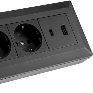 2-fach Steckdosenblock, USB-A+C, schwarz 250V~/ 16A, Aufbaumontage, USB 3,1A, PD 2-fach Steckdosenblock, USB-A+C, schwarz 250V~/ 16A, Aufbaumontage, USB 3,1A, PD