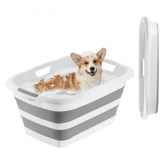 VEVOR Faltbare Hundebadewanne 34L, Tragbare Haustierbadewanne aus PP & TPR, Haustierwanne zum Baden Pflegen für Kleine Hunde Katzen bis 9kg, Multifunktionaler Wäschekorb Aufbewahrungskorb, Grau & Weiß VEVOR Faltbare Hundebadewanne 34L, Tragbare Haustierbadewanne aus PP & TPR, Haustierwanne zum Baden Pflegen für Kleine Hunde Katzen bis 9kg, Multifunktionaler Wäschekorb Aufbewahrungskorb, Grau & Weiß