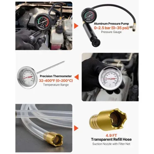VEVOR Kühlmitteldruckprüfer Set 47-tlg. Kühlwasser Befüllgerät mit 3 Metalladaptern, universelle Passform, Druckprüfwerkzeug für Kfz-Kühlsysteme, mit Druckpumpe und Kunststofffüller – Bild 5