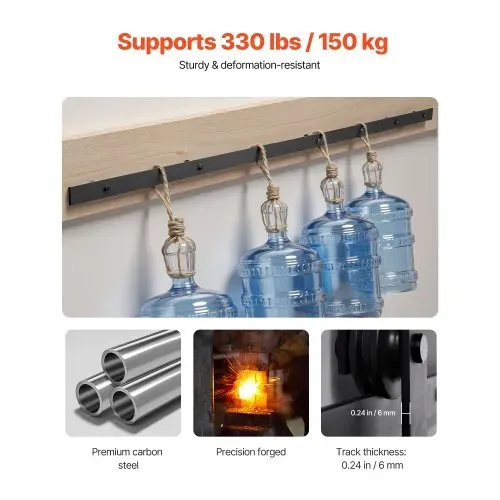 VEVOR Schiebetürsystem 3 m, Schiebetür Beschlag Tragkraft 150 kg, kompatibel mit einer maximalen Breite von 1524 mm und einer Dicke von 34,92 mm bis 44,45 mm, I-förmige Rolle, Schwarz VEVOR Schiebetürsystem 3 m, Schiebetür Beschlag Tragkraft 150 kg, kompatibel mit einer maximalen Breite von 1524 mm und einer Dicke von 34,92 mm bis 44,45 mm, I-förmige Rolle, Schwarz
