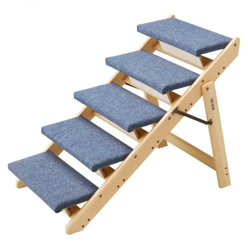 VEVOR Hundetreppe 780x470x660 mm, 5-stufige Hautiertreppe, klappbare Holztreppe geeignet für kleine, mittlere, große, ältere Haustiere sowie Welpen bis 68 kg, Hundeleiter für Betten, Sofas & Autos – Bild 9