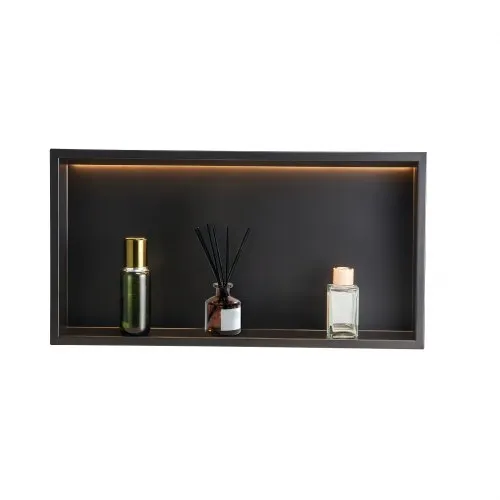 VEVOR Duschnische, 10,16×33,02×63,5 cm, versenkte Wandnische mit LED-Streifen, Shampoo-Aufbewahrungs-Organizer aus Edelstahl, langlebig & einfach zu installieren, schwarz für Badezimmer VEVOR Duschnische, 10,16×33,02×63,5 cm, versenkte Wandnische mit LED-Streifen, Shampoo-Aufbewahrungs-Organizer aus Edelstahl, langlebig & einfach zu installieren, schwarz für Badezimmer