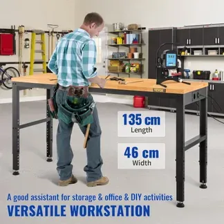 VEVOR Höhenverstellbare Werkbank 135 x 46 x 72 – 97 cm Spanntisch, 900 kg Gewichtskapazität Arbeitstisch, Braun Klappbare Werkzeugbank aus Kaltgewalzter Stahl, Multifunktionswerktisch für Lager & Büro VEVOR Höhenverstellbare Werkbank 135 x 46 x 72 – 97 cm Spanntisch, 900 kg Gewichtskapazität Arbeitstisch, Braun Klappbare Werkzeugbank aus Kaltgewalzter Stahl, Multifunktionswerktisch für Lager & Büro