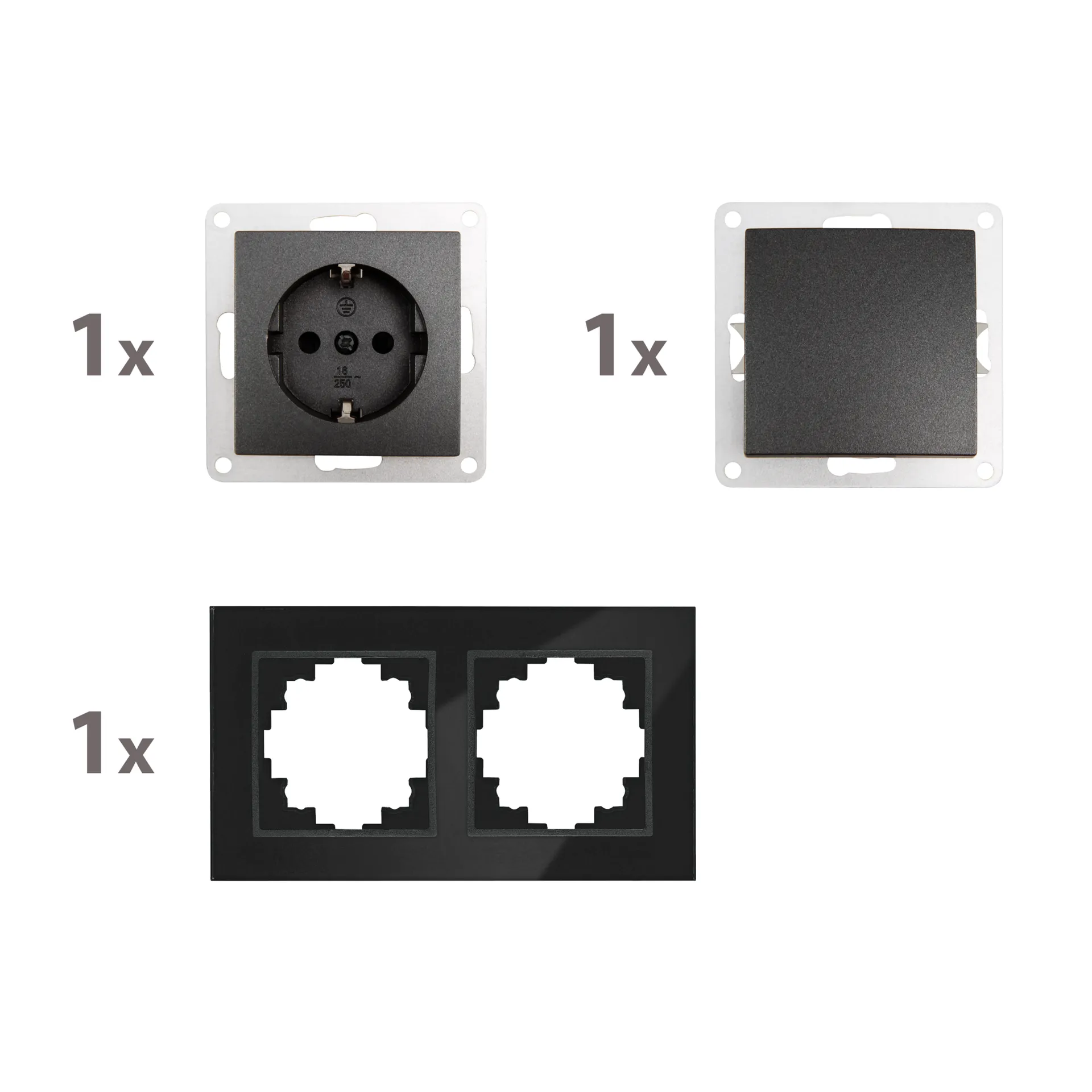 Schalter und Steckdosen Set McPower Flair ''Tür 2-fach-Style Profi'' Glasrahmen, Steckanschluss – Bild 2