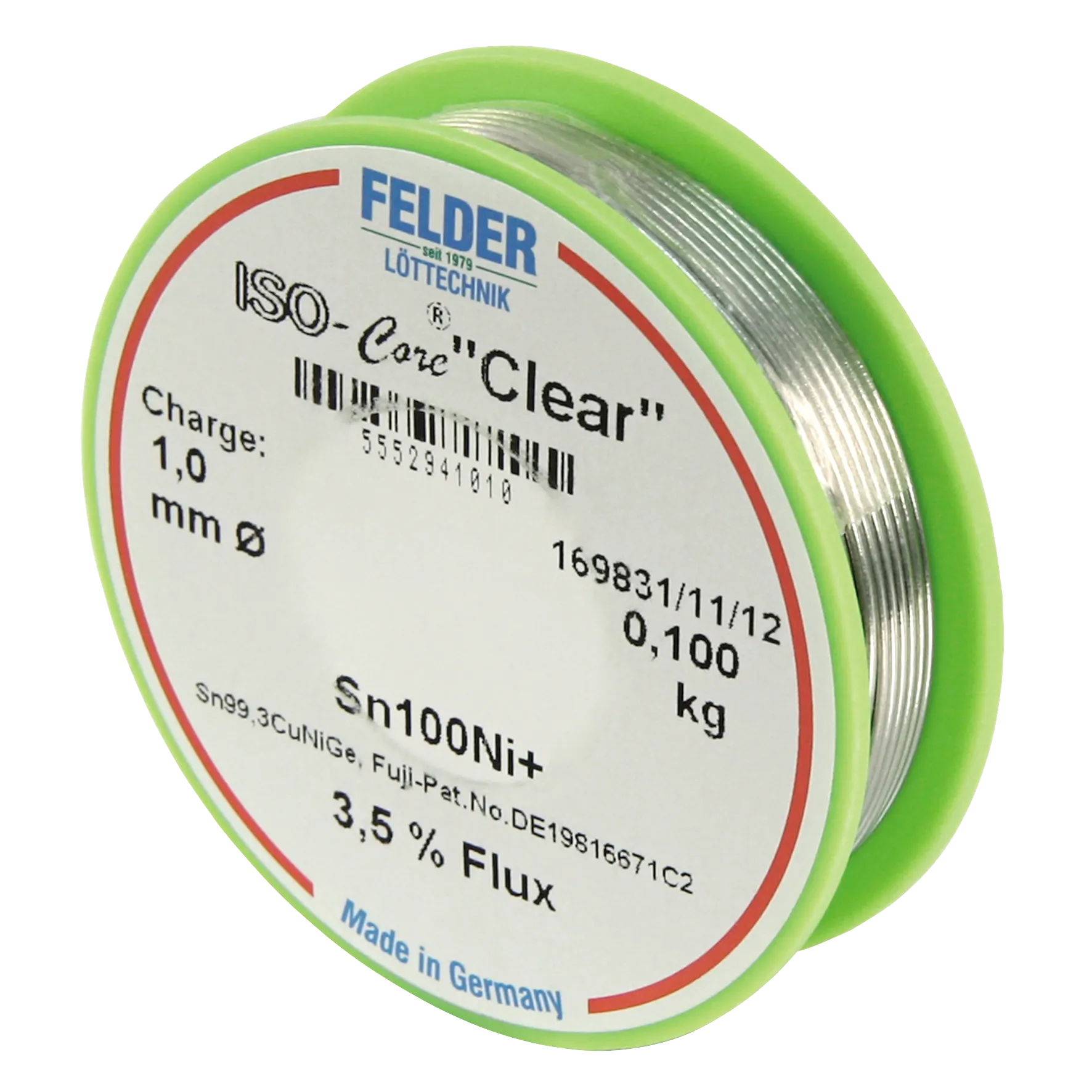 Lötzinn auf Rolle FELDER, ISO-Core ''Clear'', 1,0mm, 100g, bleifrei (Sn100%Ni+) – Bild 2