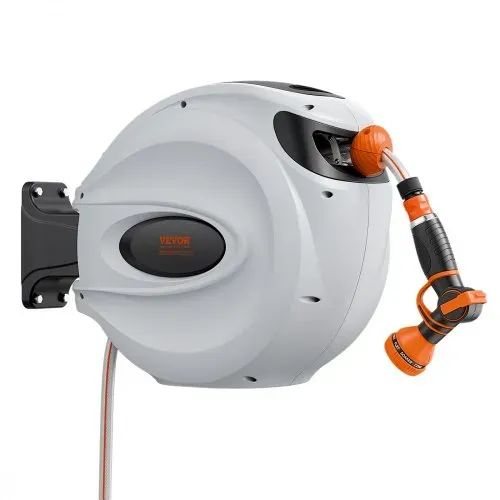 VEVOR Schlauchtrommel Wasser 25mx12mm mit Wandhalterung Tragegriff Schlauchaufroller mit 9-Muster-Sprühdüse & Gartenschlauch 180° Schwenkbar Wand-Schlauchbox mit Aufroll-Automatik Gießen Autowaschen – Bild 8