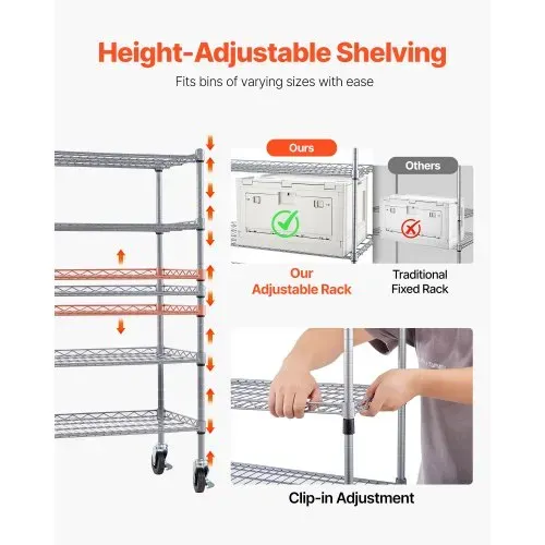 VEVOR Standregal, Lagerregal mit 5 Ebenen & 16 Stapelboxen, Bücherregal Küchenregal mit Rollen, Fahrregal für Garage, Lager, Büro, Restaurant, Klassenzimmer, Küche, 610x355x1065 mm – Bild 3